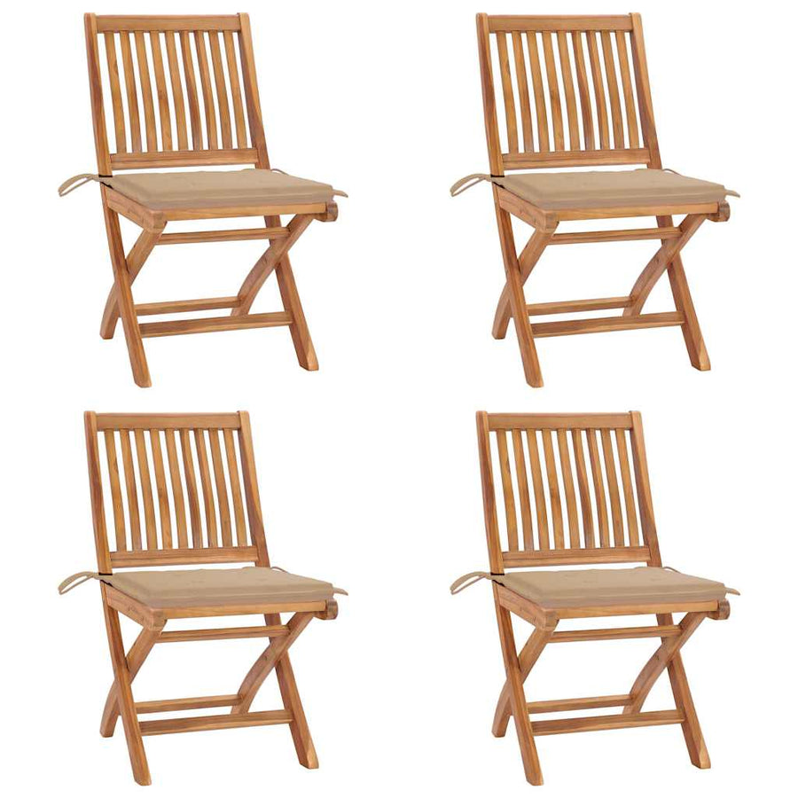 Folding Chairs with Cushions 4 pcs Solid Teak Wood