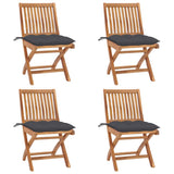 Folding Chairs with Cushions 4 pcs Solid Teak Wood