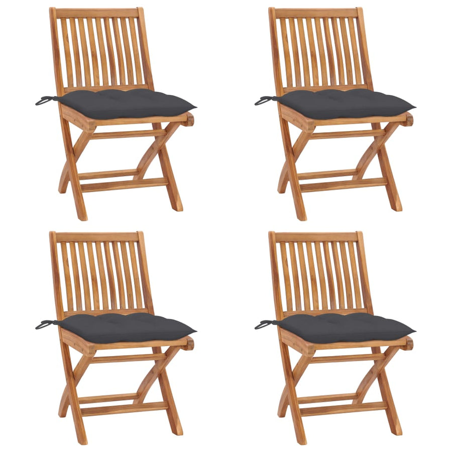Folding Chairs with Cushions 4 pcs Solid Teak Wood