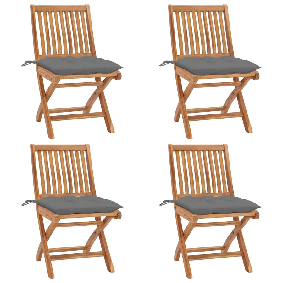 Folding Chairs with Cushions 4 pcs Solid Teak Wood