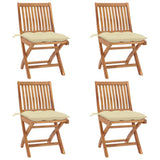 Folding Garden Chairs with Cushions 4 pcs Solid Teak Wood