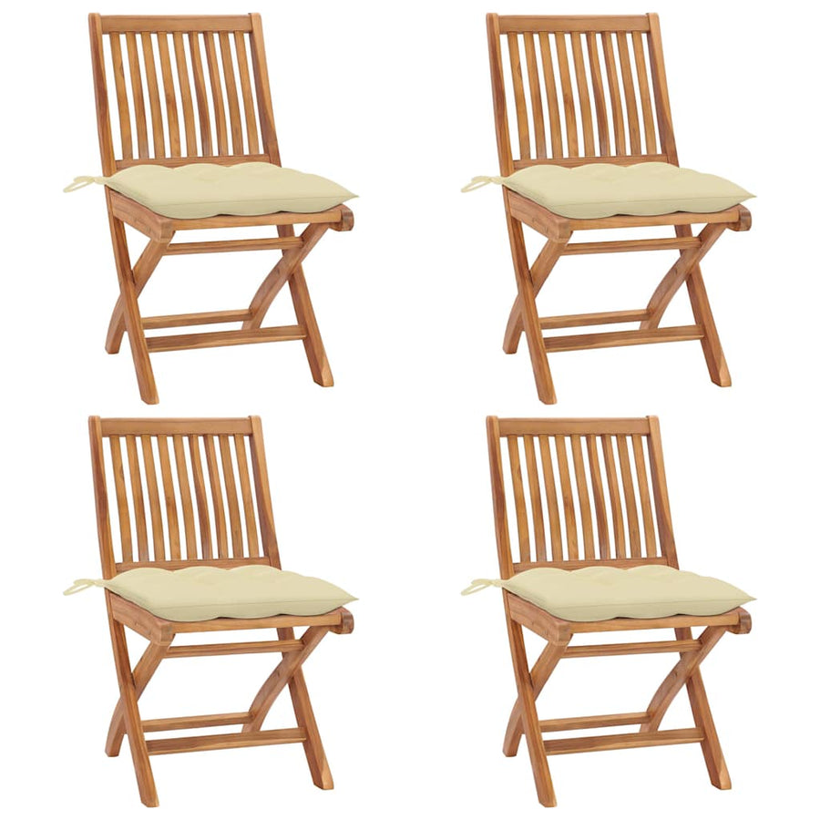 Folding Chairs with Cushions 4 pcs Solid Teak Wood