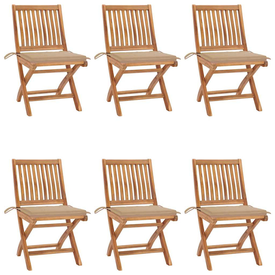 Folding Chairs with Cushions 6 pcs Solid Teak Wood