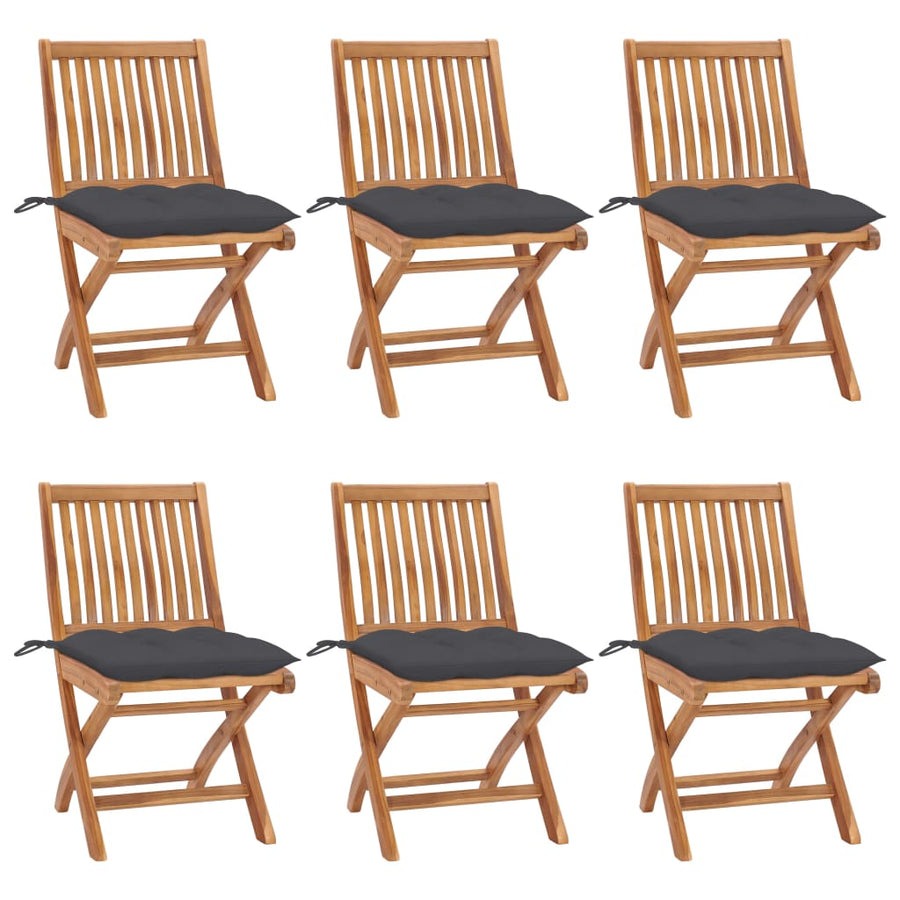 Folding Chairs with Cushions 6 pcs Solid Teak Wood