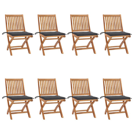 Folding Chairs with Cushions 8 pcs Solid Teak Wood
