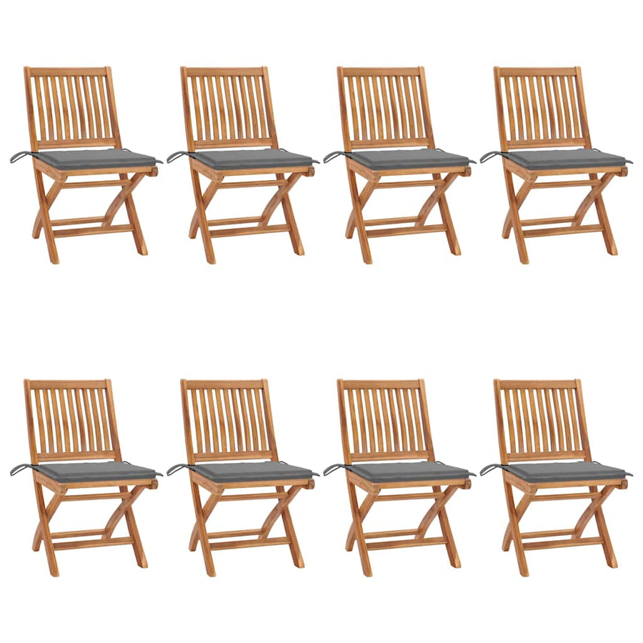 Folding Chairs with Cushions 8 pcs Solid Teak Wood
