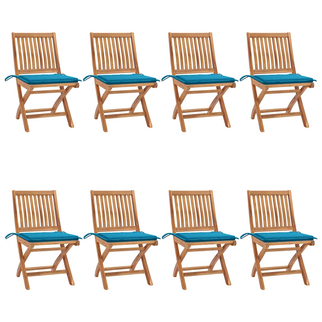 Folding Chairs with Cushions 8 pcs Solid Teak Wood