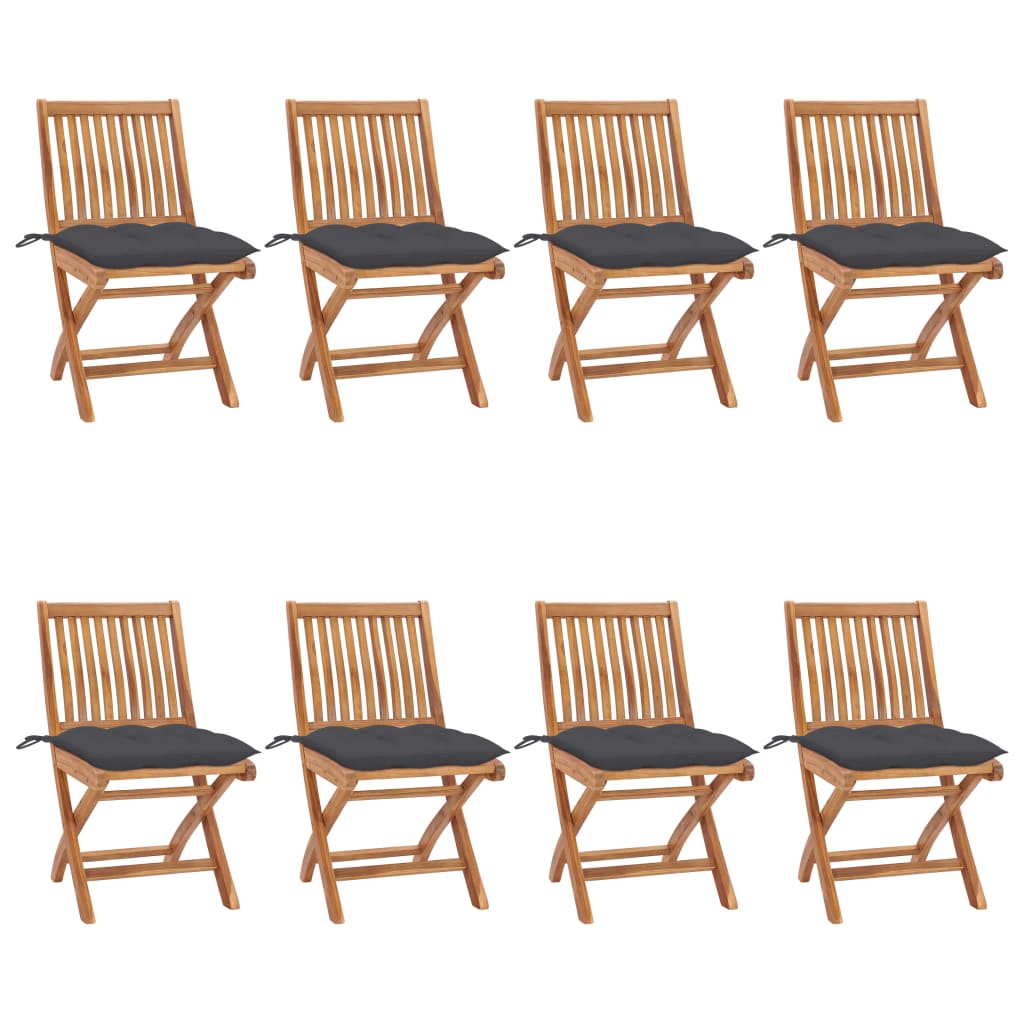 Folding Garden Chairs with Cushions 8 pcs Solid Teak Wood
