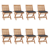 Folding Garden Chairs with Cushions 8 pcs Solid Teak Wood