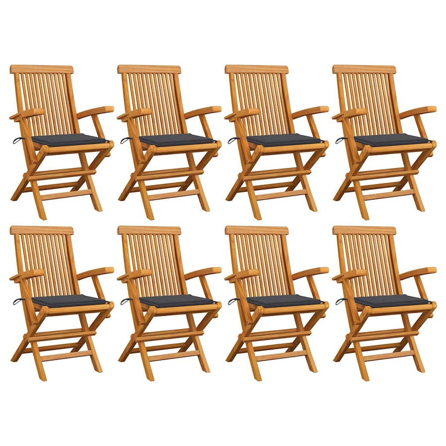 Folding Chairs with Anthracite Cushions 8 pcs Solid Teak Wood
