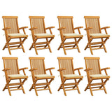 Garden Chairs with Cream Cushions 8 pcs Solid Teak Wood