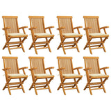 Garden Chairs with Cream Cushions 8 pcs Solid Teak Wood