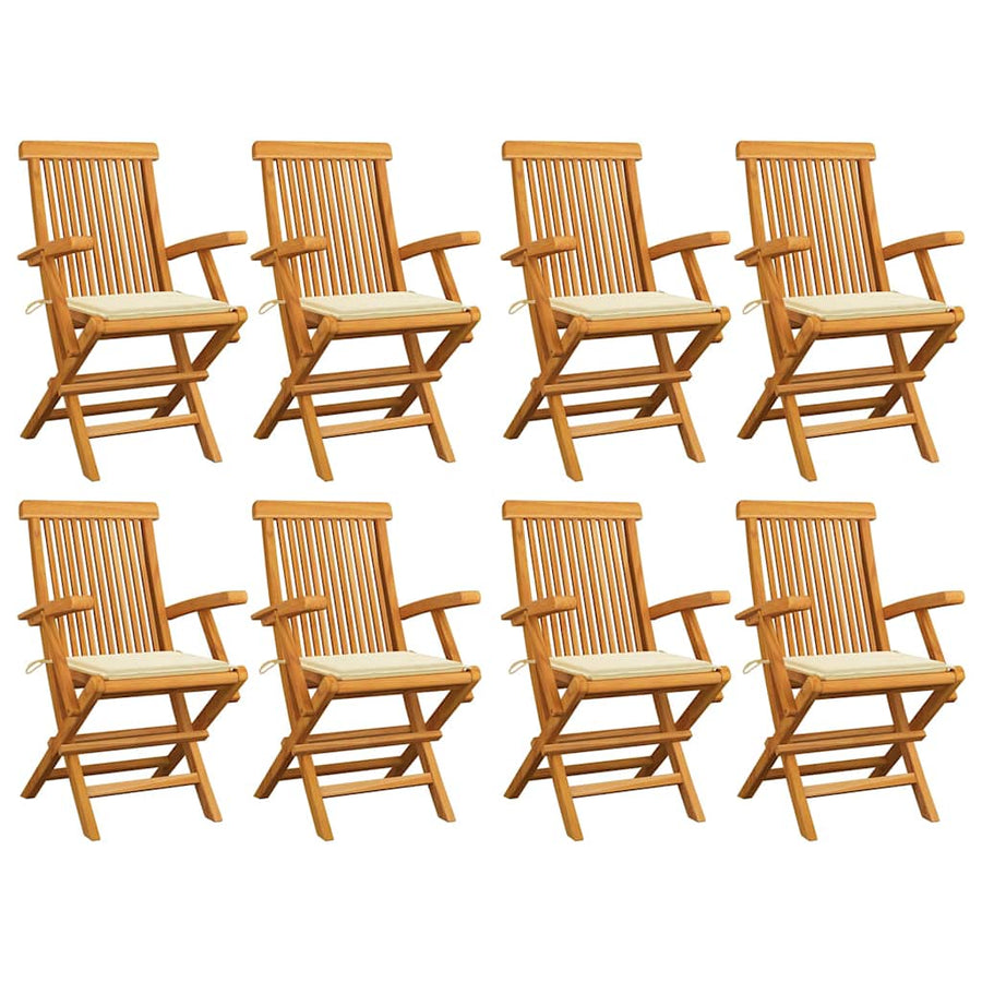 Folding Chairs with Cream Cushions 8 pcs Solid Teak Wood
