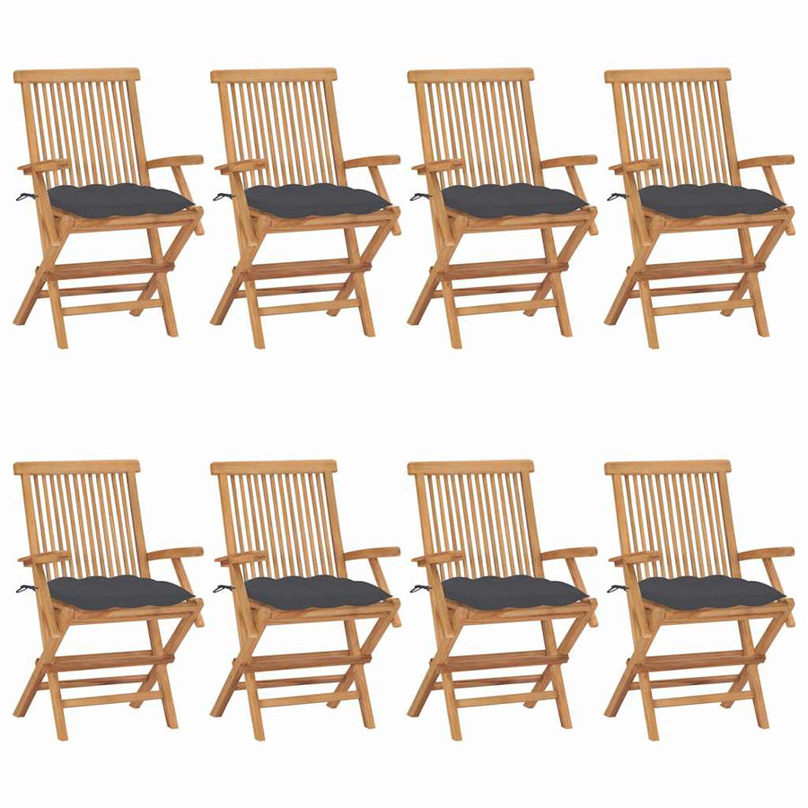 Folding Chairs with Anthracite Cushions 8 pcs Solid Teak Wood