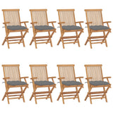 Garden Chairs with Grey Cushions 8 pcs Solid Teak Wood