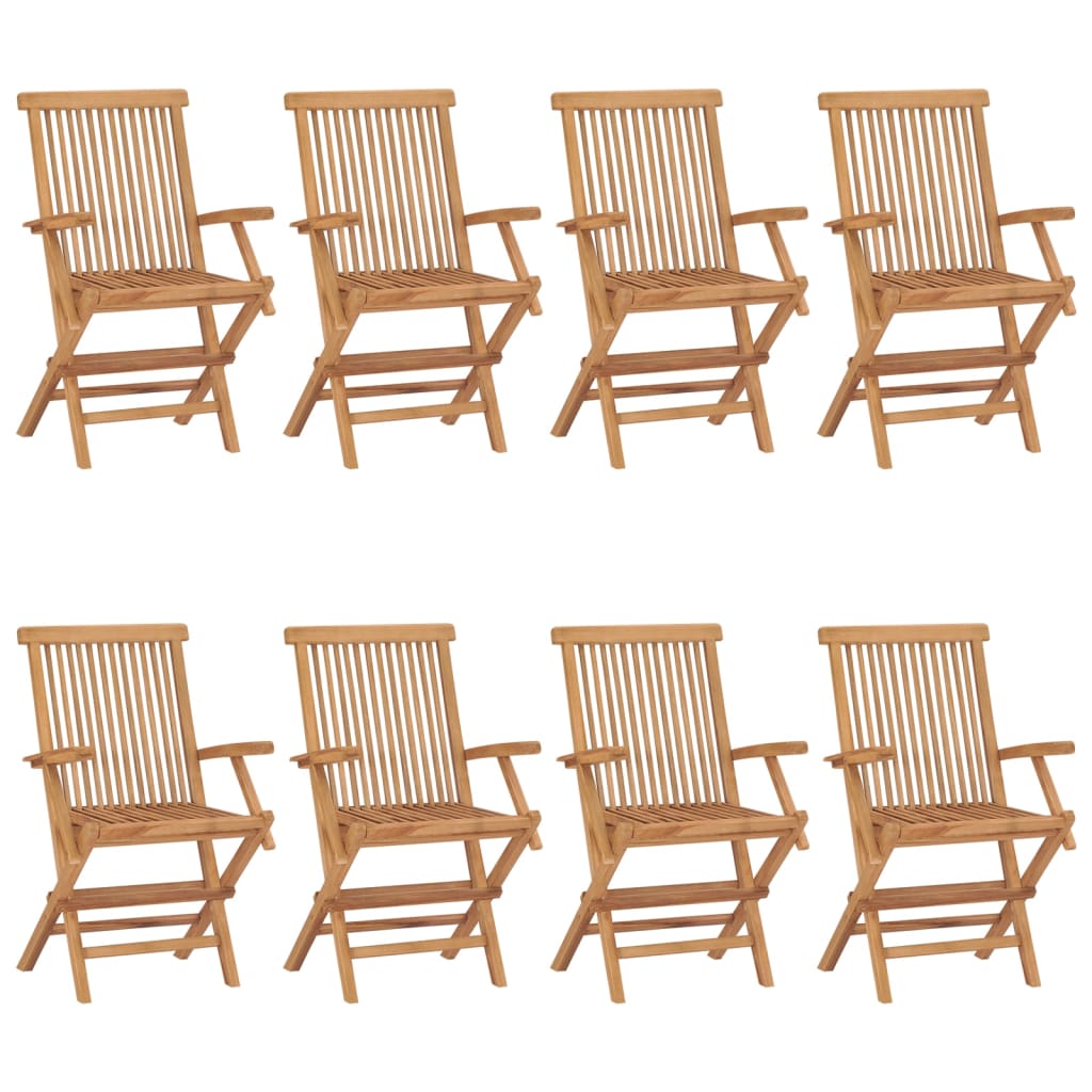Garden Chairs with Grey Cushions 8 pcs Solid Teak Wood