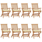 Garden Chairs with Cream White Cushions 8 pcs Solid Teak Wood