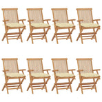 Folding Chairs with Cream White Cushions 8 pcs Solid Teak Wood