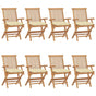 Folding Chairs with Cream White Cushions 8 pcs Solid Teak Wood
