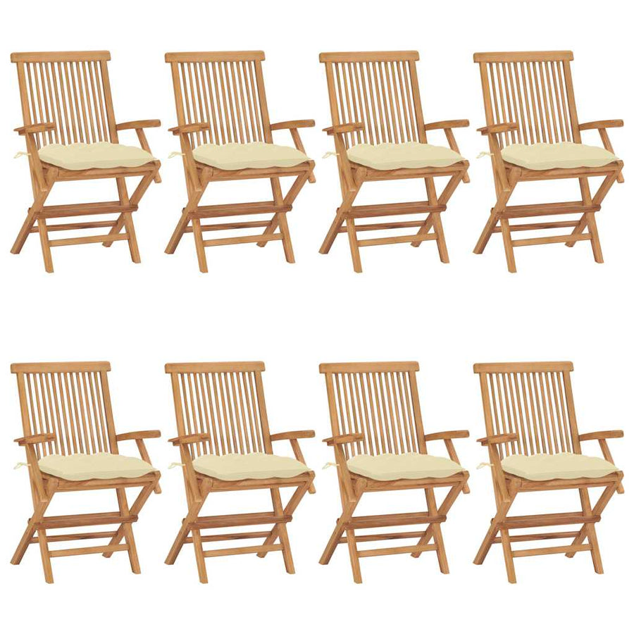 Folding Chairs with Cream White Cushions 8 pcs Solid Teak Wood