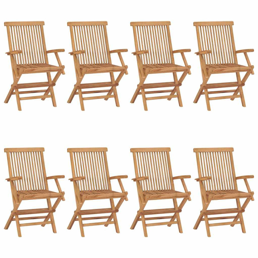 Folding Chairs with Cream White Cushions 8 pcs Solid Teak Wood