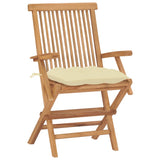 Garden Chairs with Cream White Cushions 8 pcs Solid Teak Wood - Side View