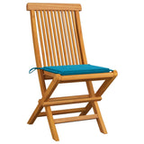 Folding Chairs with Blue Cushions 8 pcs Solid Teak Wood