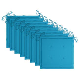 Folding Chairs with Blue Cushions 8 pcs Solid Teak Wood