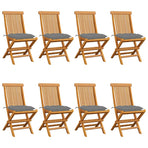Folding Chairs with Grey Cushions 8 pcs Solid Teak Wood