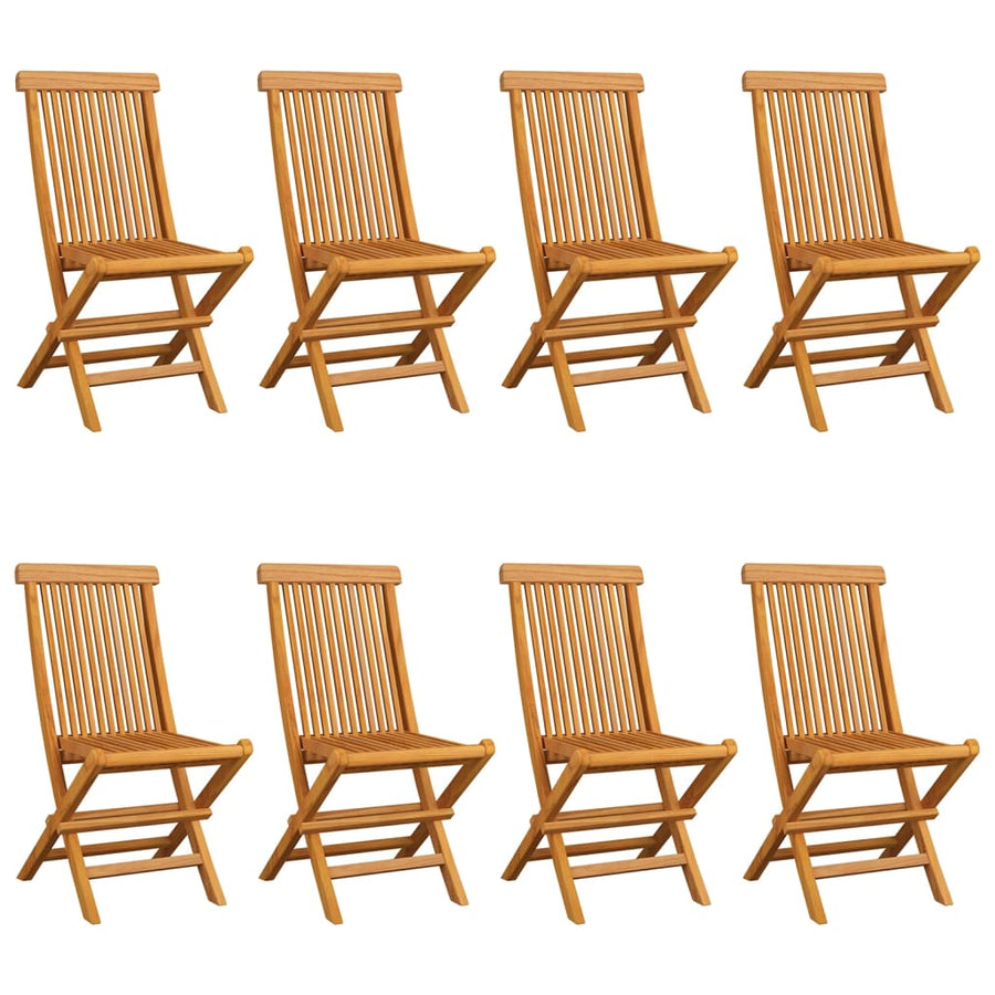 Folding Chairs with Grey Cushions 8 pcs Solid Teak Wood