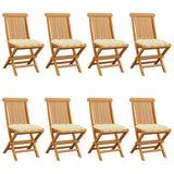 Garden Chairs with Cream White Cushions 8 pcs Solid Teak Wood