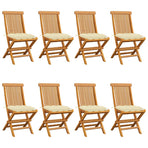 Folding Chairs with Cream White Cushions 8 pcs Solid Teak Wood