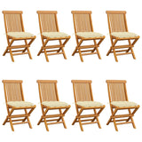 Garden Chairs with Cream White Cushions 8 pcs Solid Teak Wood