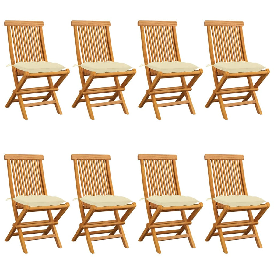 Folding Chairs with Cream White Cushions 8 pcs Solid Teak Wood