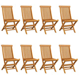 Garden Chairs with Cream White Cushions 8 pcs Solid Teak Wood - Front View