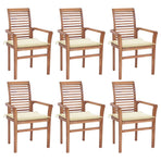 Dining Chairs 6 pcs with Cream Cushions Solid Teak Wood