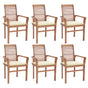 Dining Chairs 6 pcs with Cream Cushions Solid Teak Wood