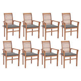 Dining Chairs 8 pcs with Grey Cushions Solid Teak Wood