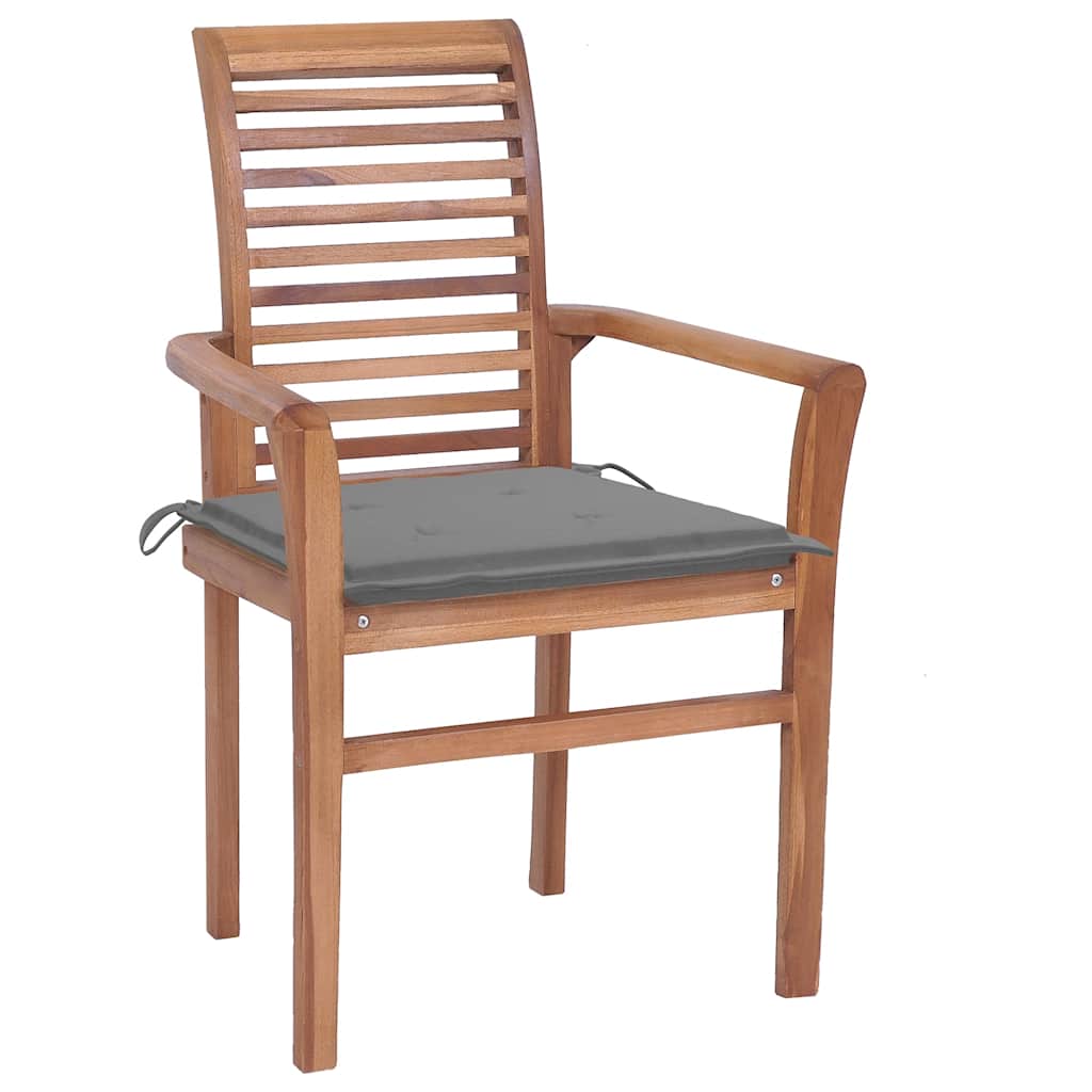 Dining Chairs 8 pcs with Grey Cushions Solid Teak Wood