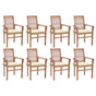Dining Chairs 8 pcs with Cream Cushions Solid Teak Wood