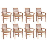 Dining Chairs 8 pcs with Beige Cushions Solid Teak Wood