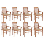 Dining Chairs 8 pcs with Beige Cushions Solid Teak Wood