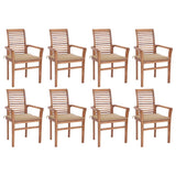 Dining Chairs 8 pcs with Beige Cushions Solid Teak Wood