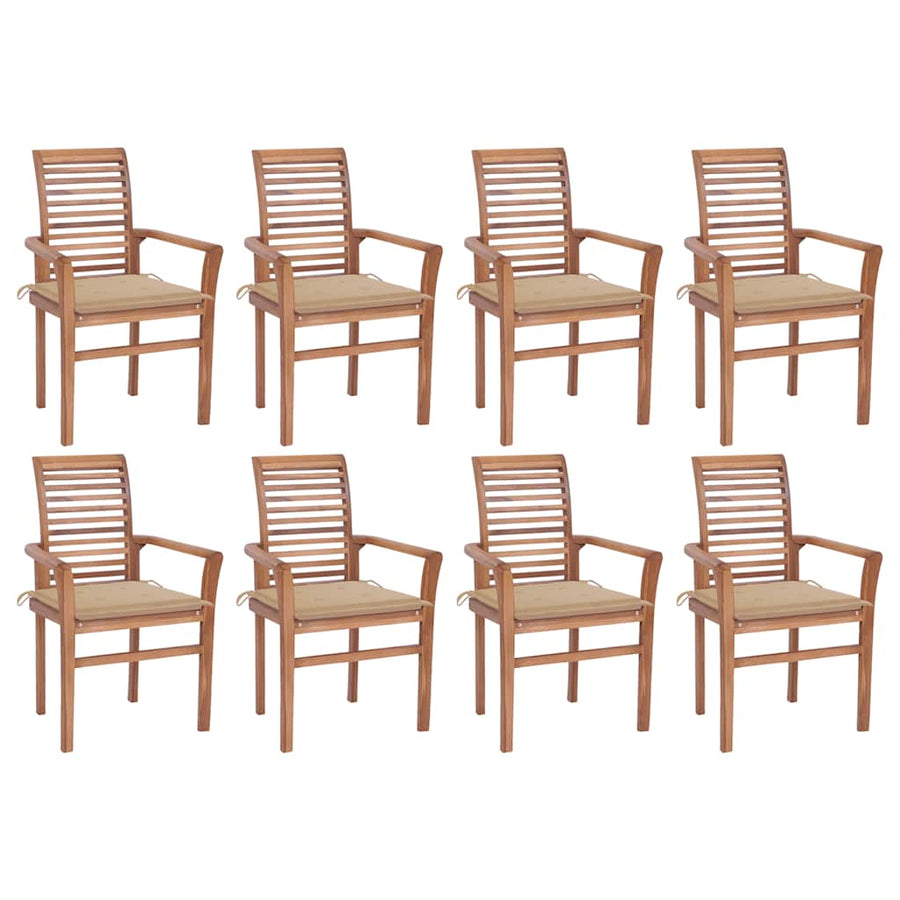 Dining Chairs 8 pcs with Beige Cushions Solid Teak Wood