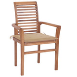 Dining Chairs 8 pcs with Beige Cushions Solid Teak Wood - Front View