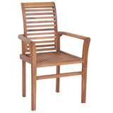 Dining Chairs 8 pcs with Beige Cushions Solid Teak Wood - Side View