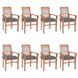 Dining Chairs 8 pcs with Grey Cushions Solid Teak Wood