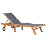 Folding Sun Loungers with Wheels 2 pcs Solid Teak and Textilene - Front View