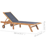 Folding Sun Loungers with Wheels 2 pcs Solid Teak and Textilene - Extra Image