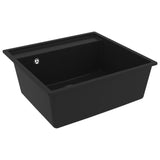 Kitchen Sink with Overflow Hole Black Granite - Side View